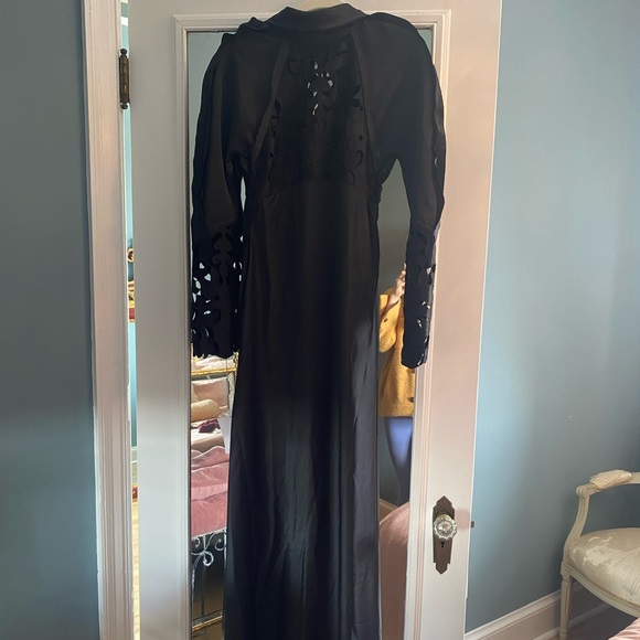 Rare NWT Self-Portrait long black satin and lace panel gown dress with sleeves - Picture 6 of 12